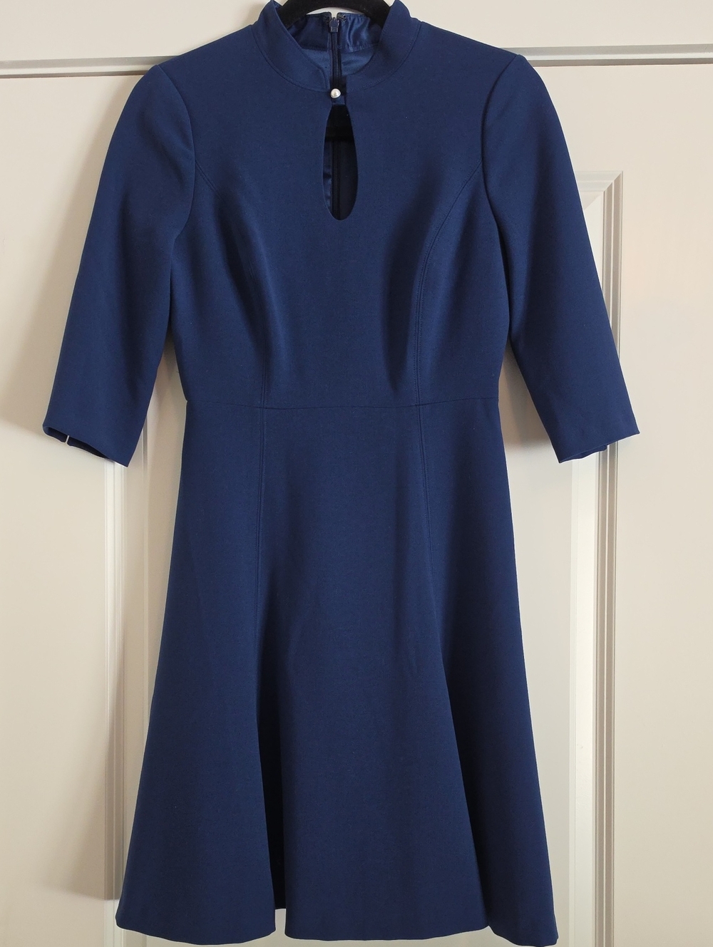 WHBM Navy Keyhole Pearl Fit & Flare A-Line Dress - Women Size 2 Petite